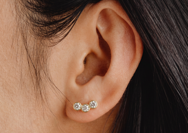 Vertical Bezel Tri Lab Diamond Yellow Gold Studs