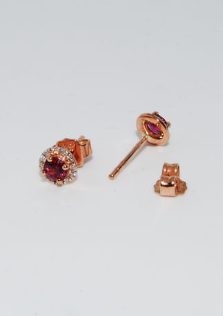 Rhodolite Garnet and Diamond Rose Gold Studs