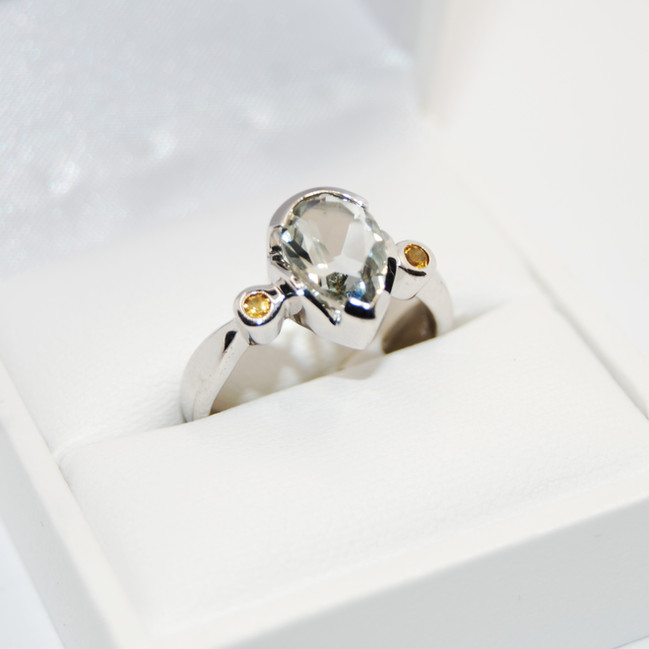 Light Green Amethyst and Citrine Sterling Silver Ring