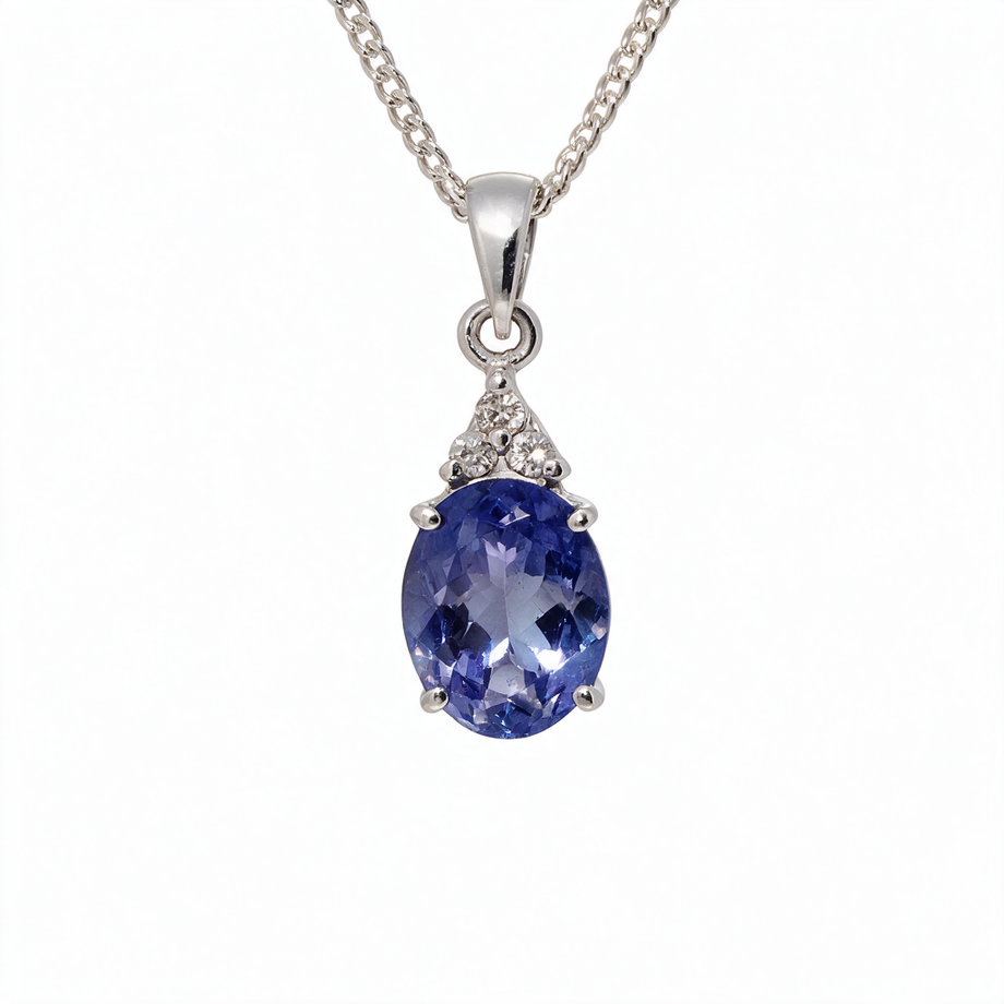 Tanzanite and Diamond White Gold Pendant