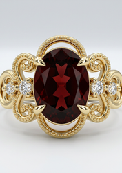 9ct Yellow Gold Vintage Oval Garnet and Diamond Ring