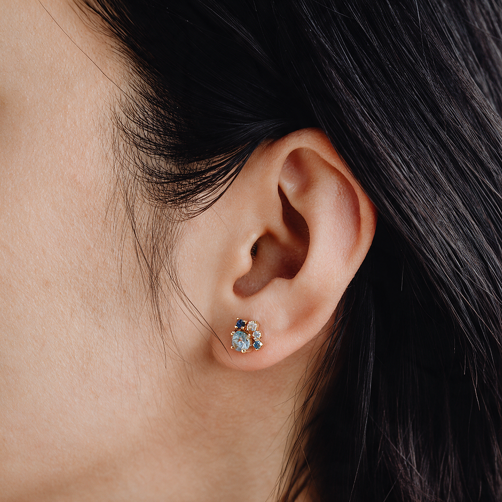 Blue Topaz Cluster 9ct Yellow Gold Stud Earrings