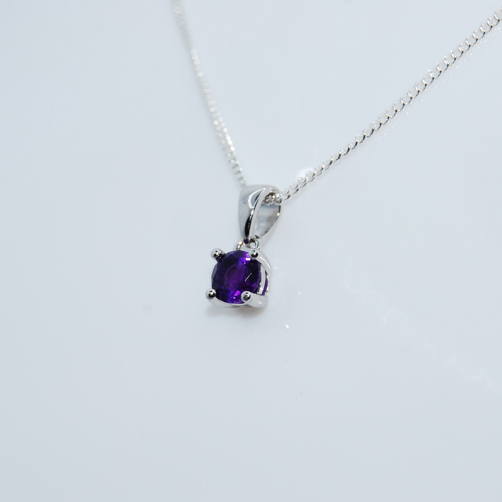 Amethyst 5mm February Birthstone Silver Pendant