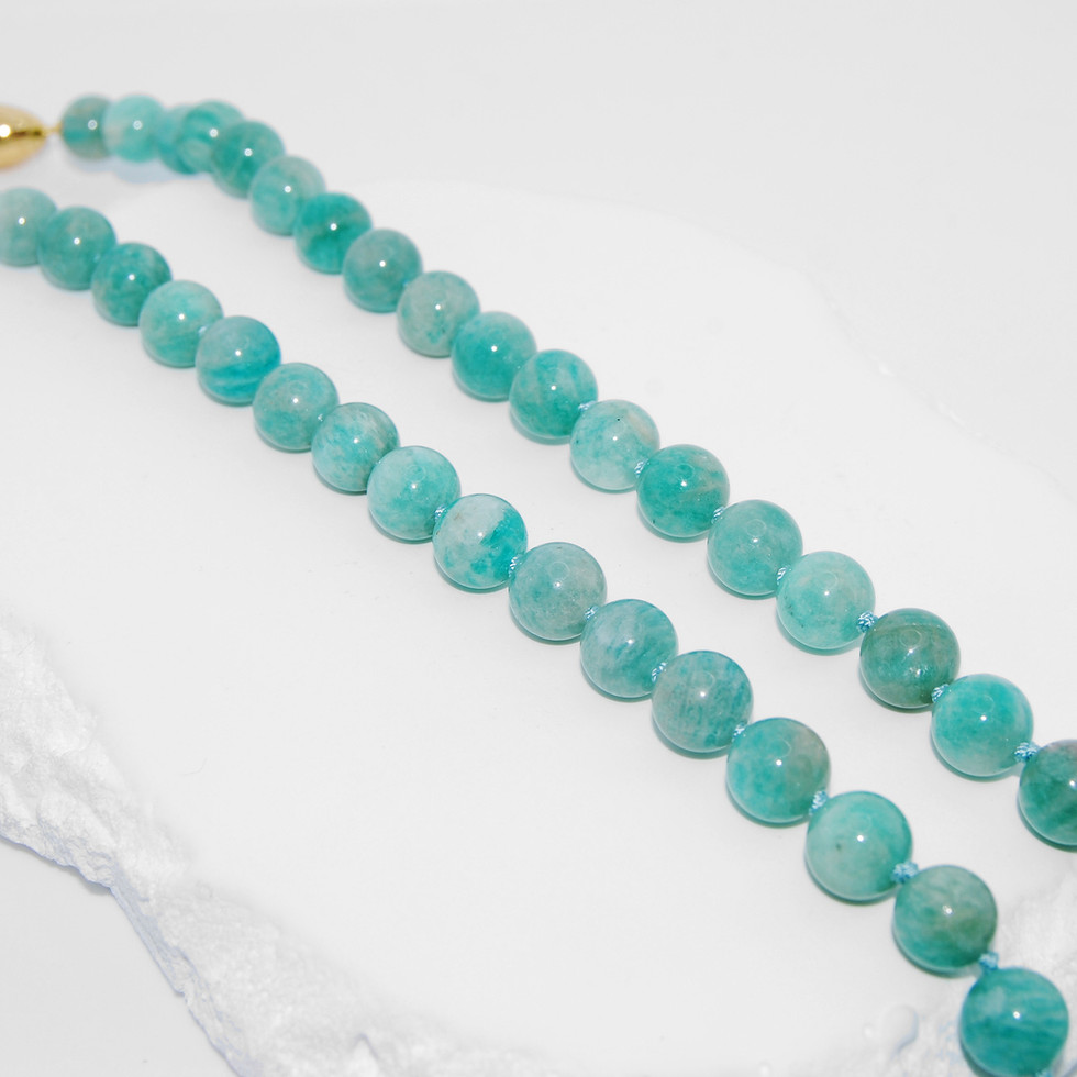 Jade Green Chalcedony Stone Bead Necklace