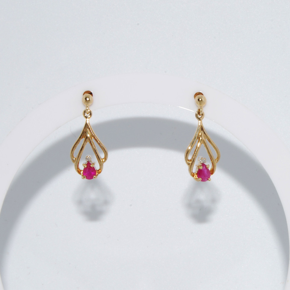 Vintage Ruby and Diamond Yellow Gold Studs