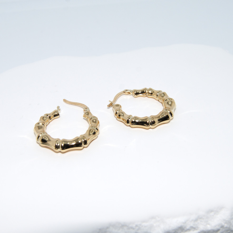 Bamboo Yellow Gold Creole Hoop Earrings