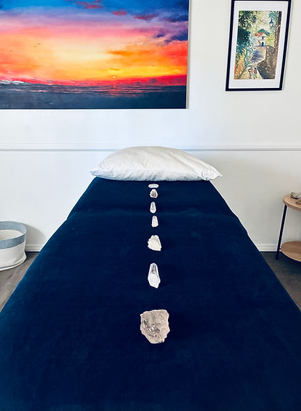 Healing table with crystals