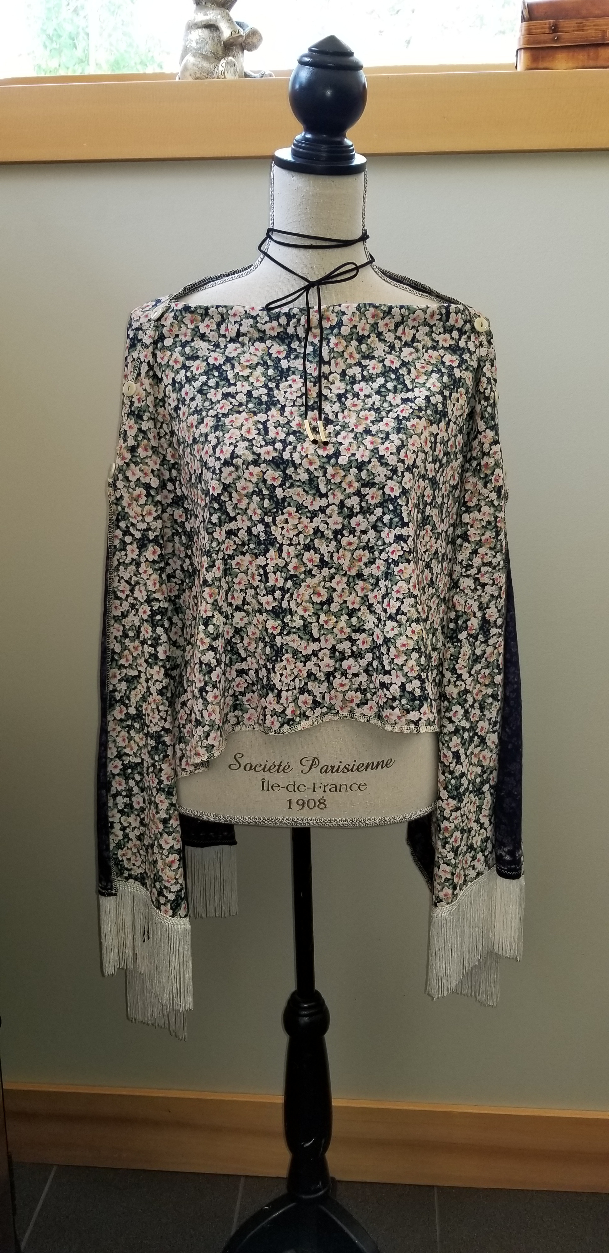 Black Floral and Tassel Lace Wrap