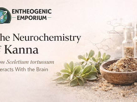 Botanical banner showing Sceletium tortuosum plant with molecular and neuroscience elements illustrating the neurochemistry of Kanna