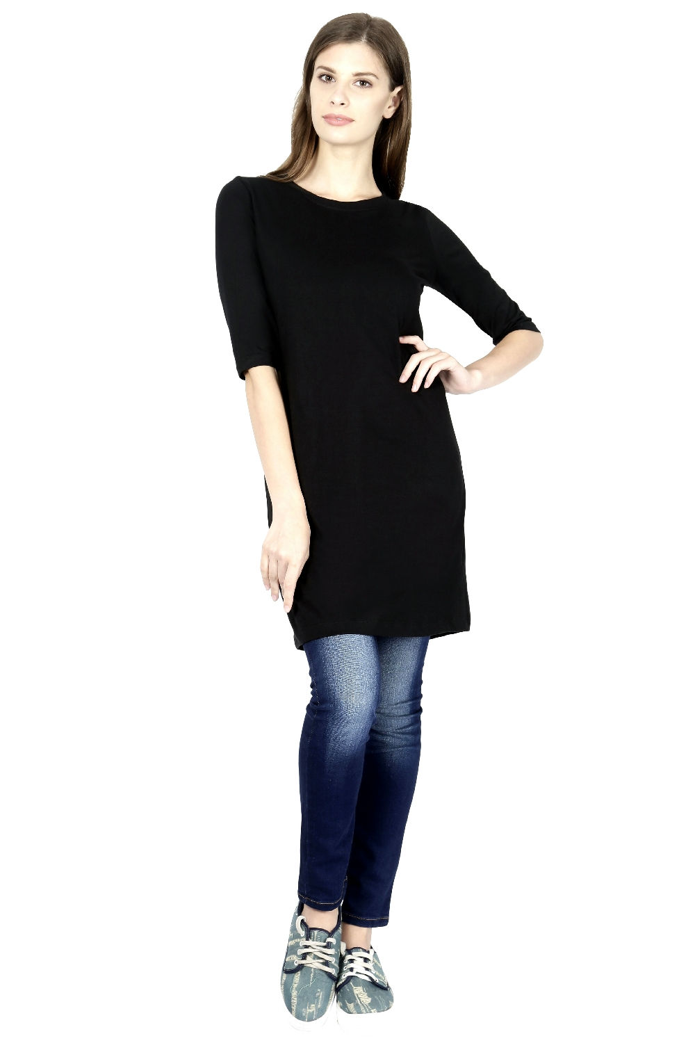 Premium Black Long Top T-Shirt Dress