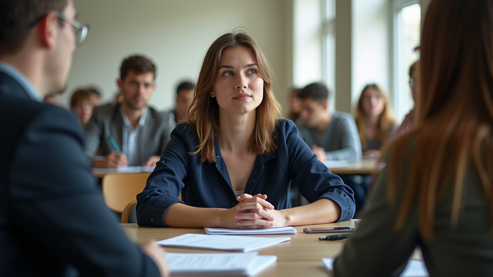 Eye-level view of a student engaged in a Socratic seminar discussion