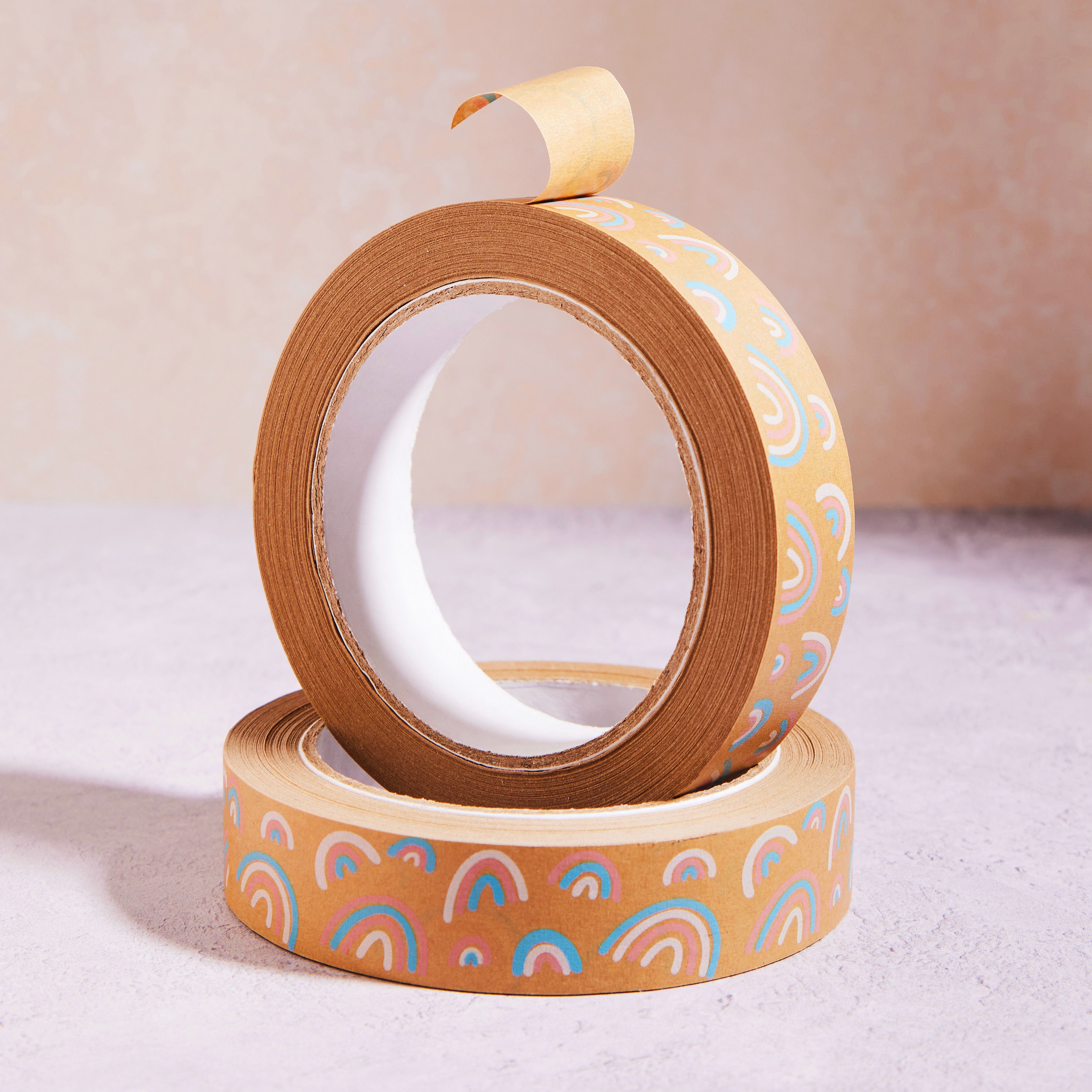 Eco-Friendly Rainbow Print Pastel Kraft Paper Tape Lifestyle Product Photography