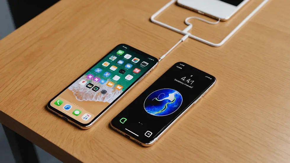 High angle view of new iPhone models on display