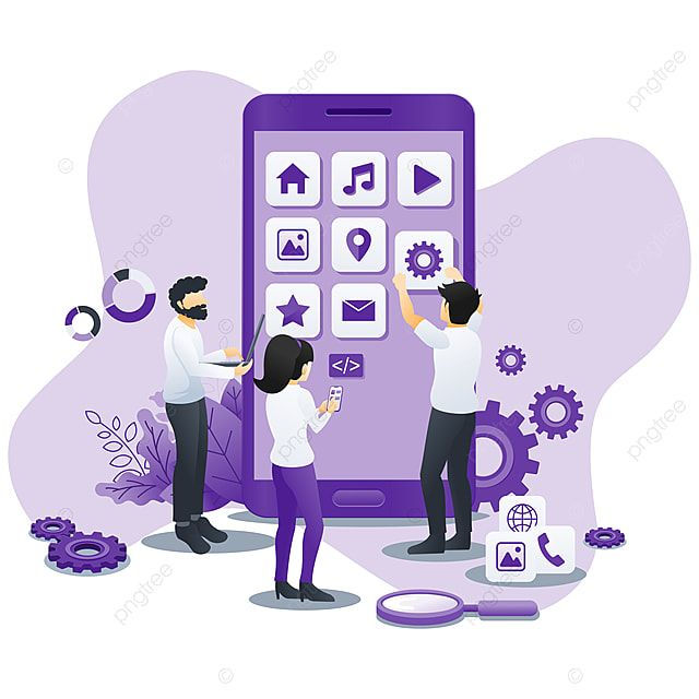 Modern Flat Design Concept Of Mobile App Development With Characters Building And Create A