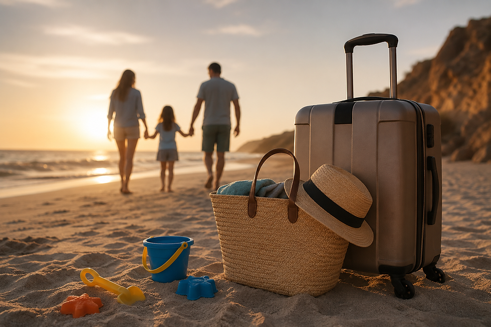 family stroll on the beach
