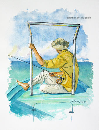 Looking for signs, watercolor by Roland Henrion