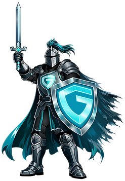 A stylized knight character holding a shield, serving as the official Grass Guard mascot for lawn protection.
