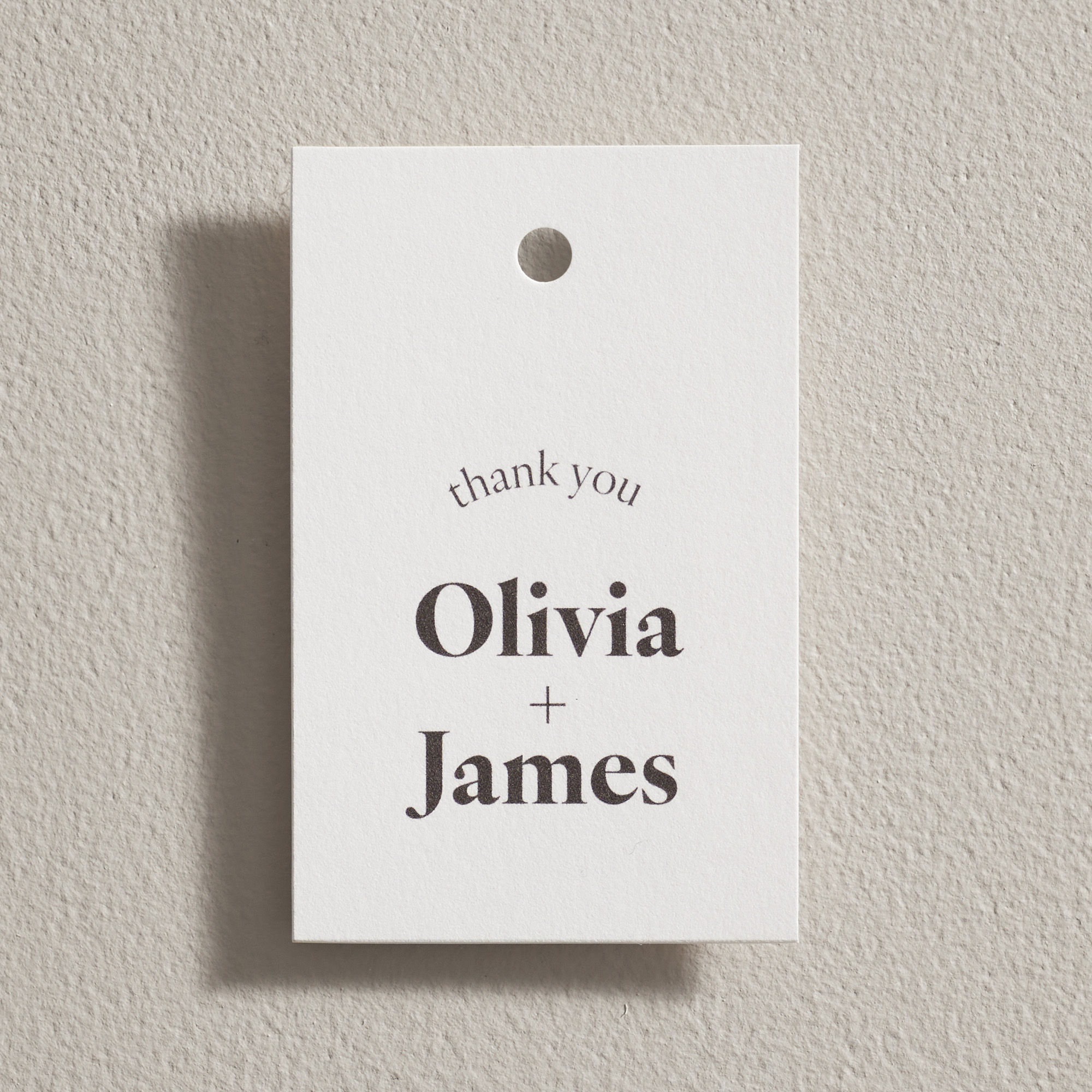 Modern design wedding favour tag with personalised thank you message and hole to add ribbon