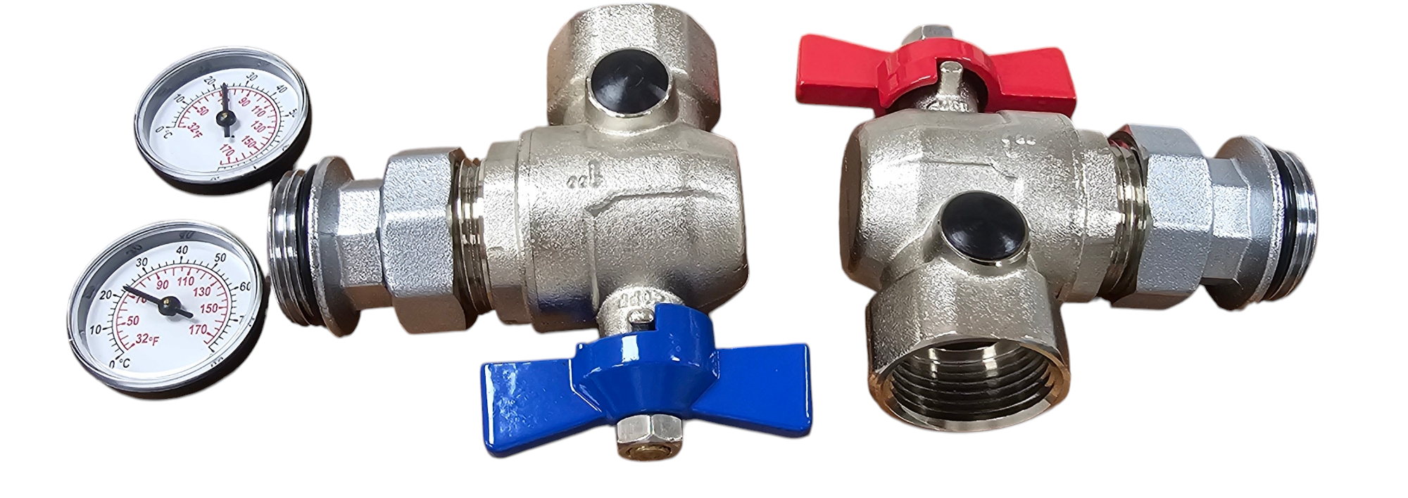 זוג ברזים זוויתי כולל מדחום למרכזיה / מניפולד / סעפת