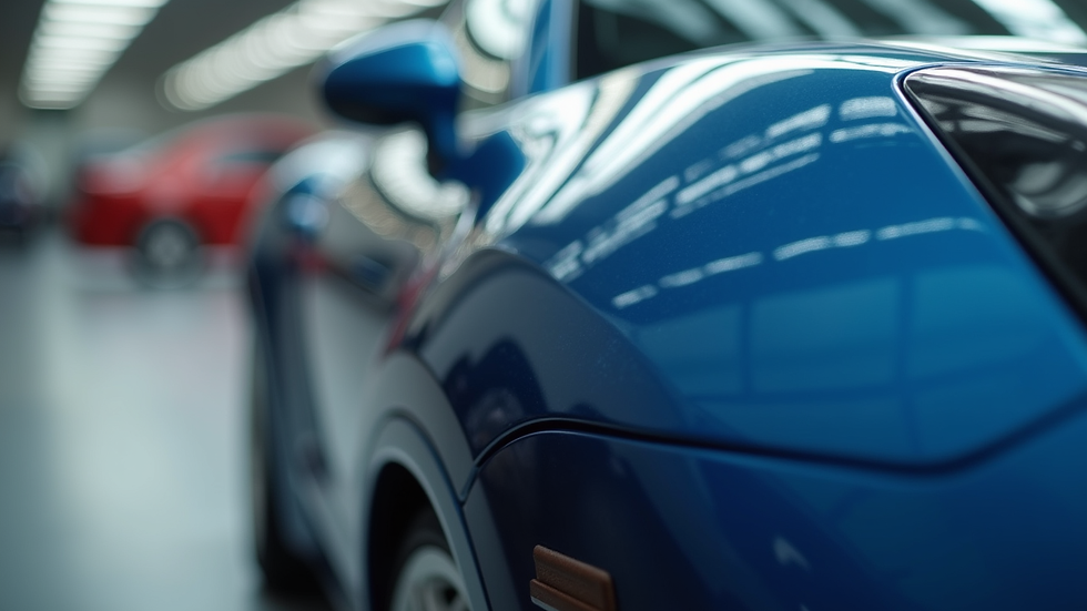 Close-up view of a freshly painted car panel with a glossy finish