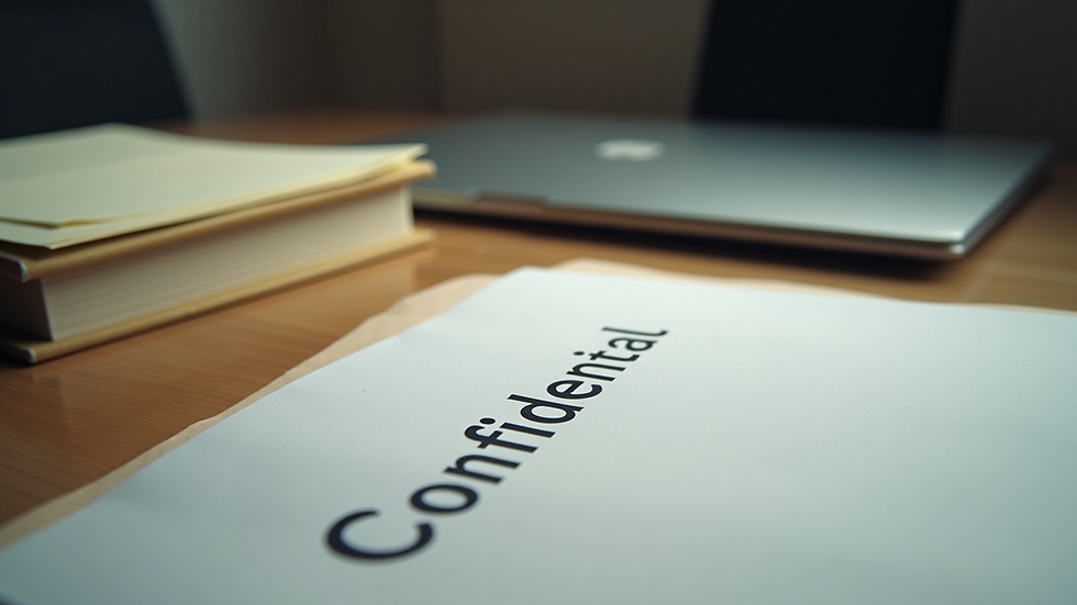 Close-up view of a confidential file folder on a desk