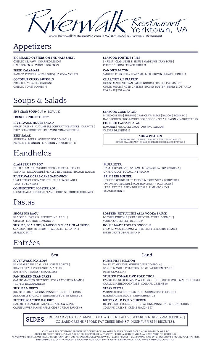 Riverwalk Lunch & Dinner Menu