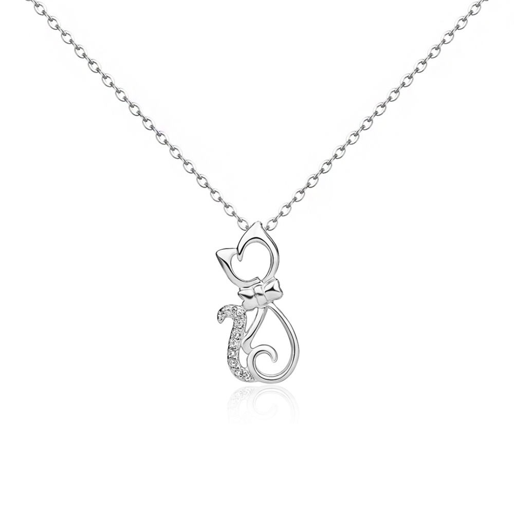 Cat in Bowtie Necklace in Sterling Silver