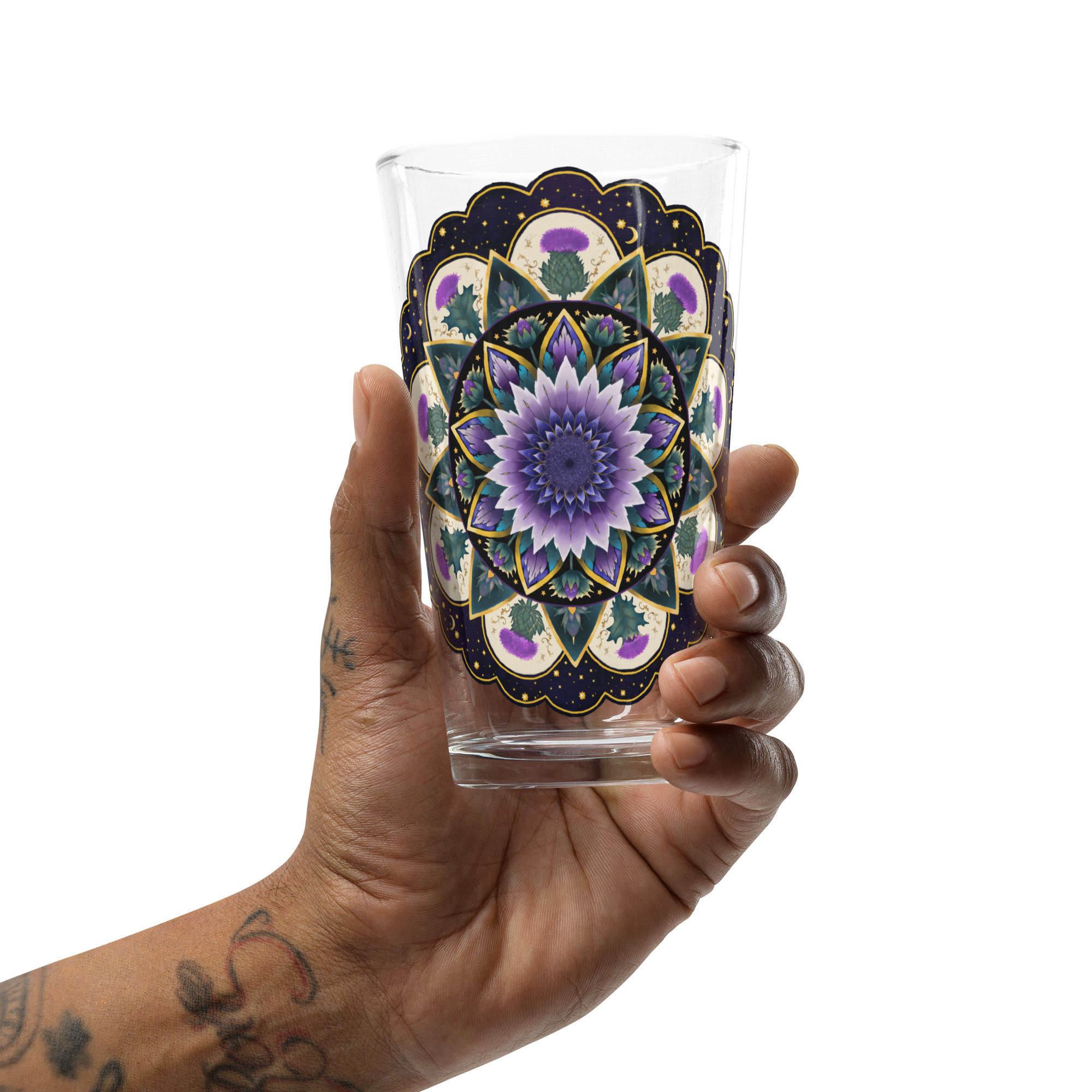 Moon Thistle Mandala Shaker pint glass