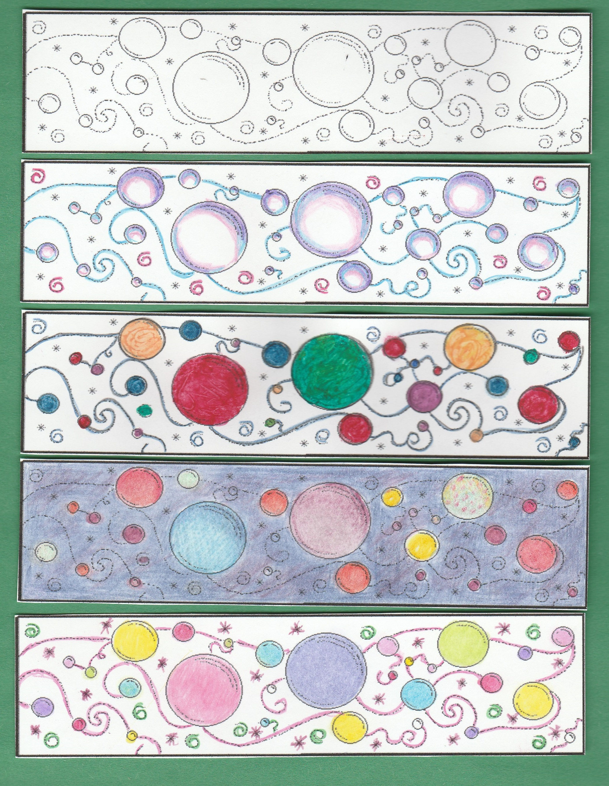 Galaxy Bubbles Color and Cut Bookmarks