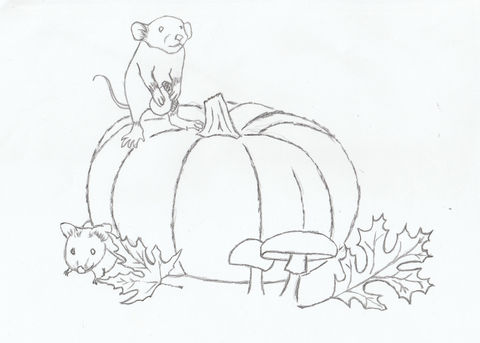 mouse, pumpkin, sketch, traceable, fall, leaves