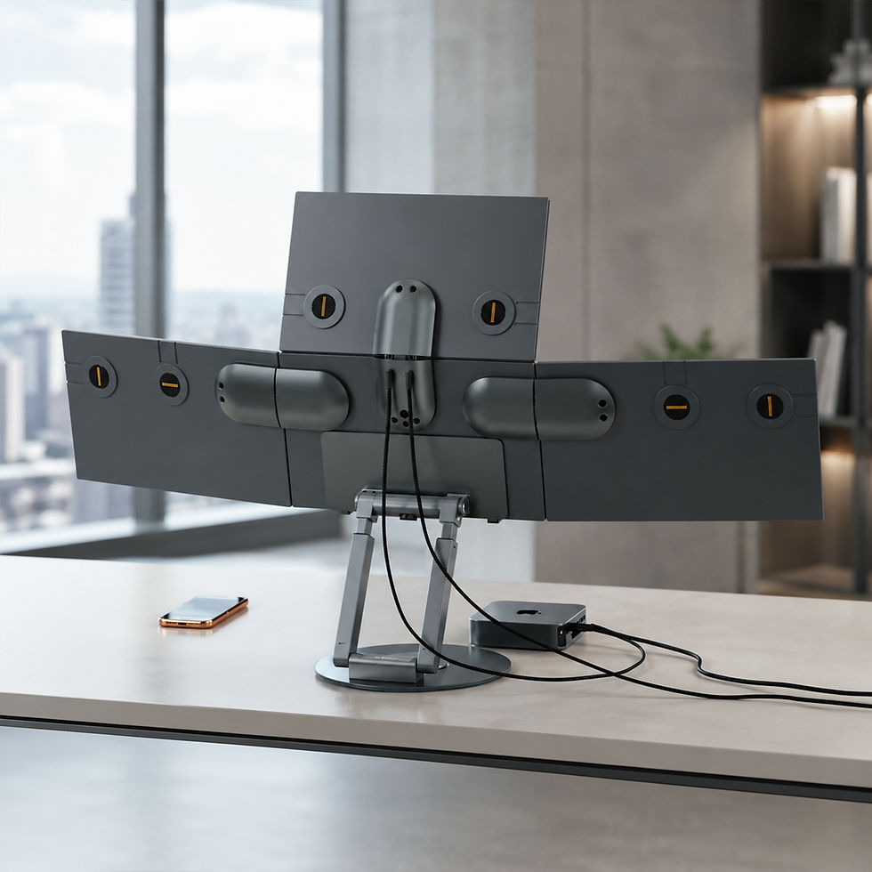 Rear view of Wisee Cockpit Monitor setup designed to simplify cable management and workspace organization.