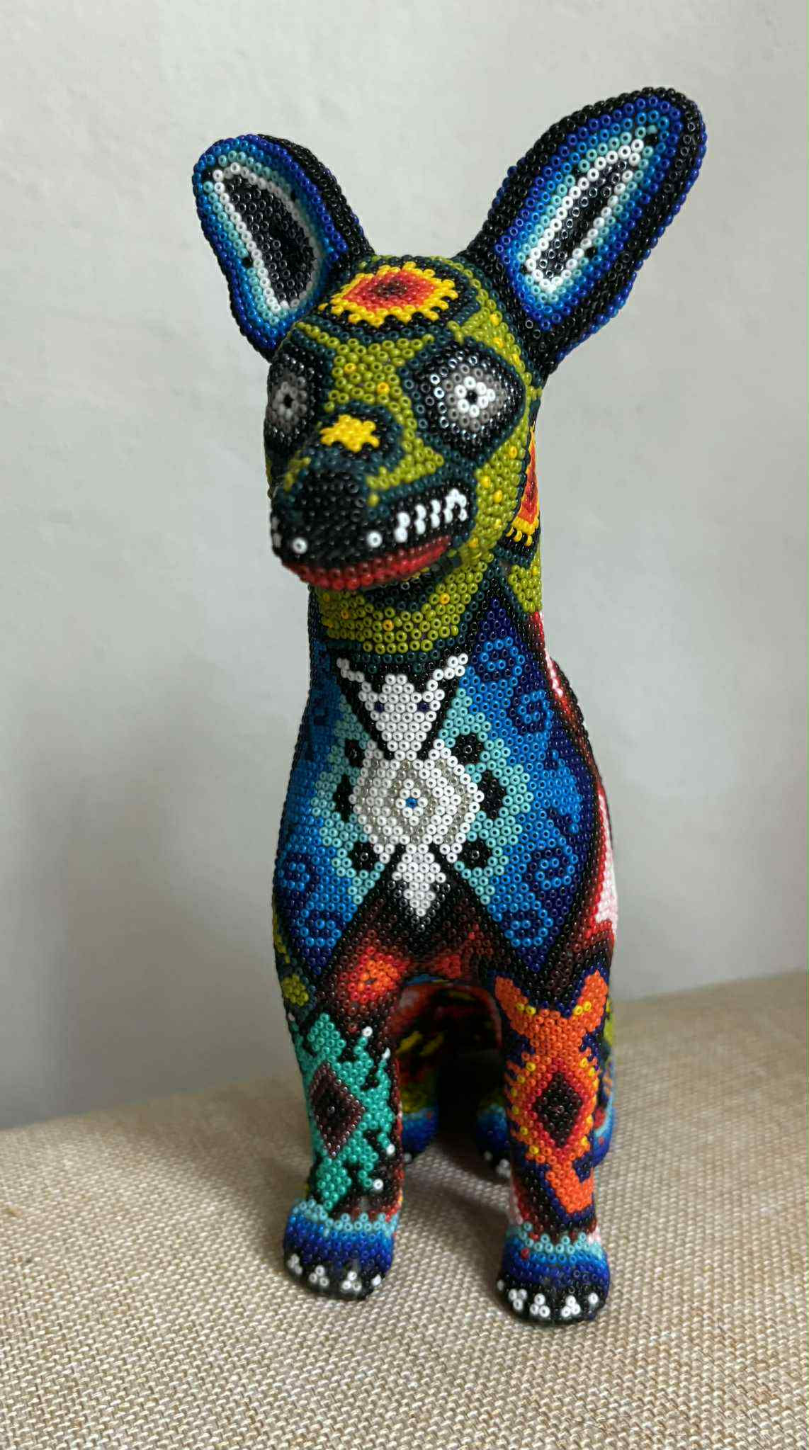 Huichol Dog Statue – 9” Hand-Beaded Sculpture. Valued at $175 USD
