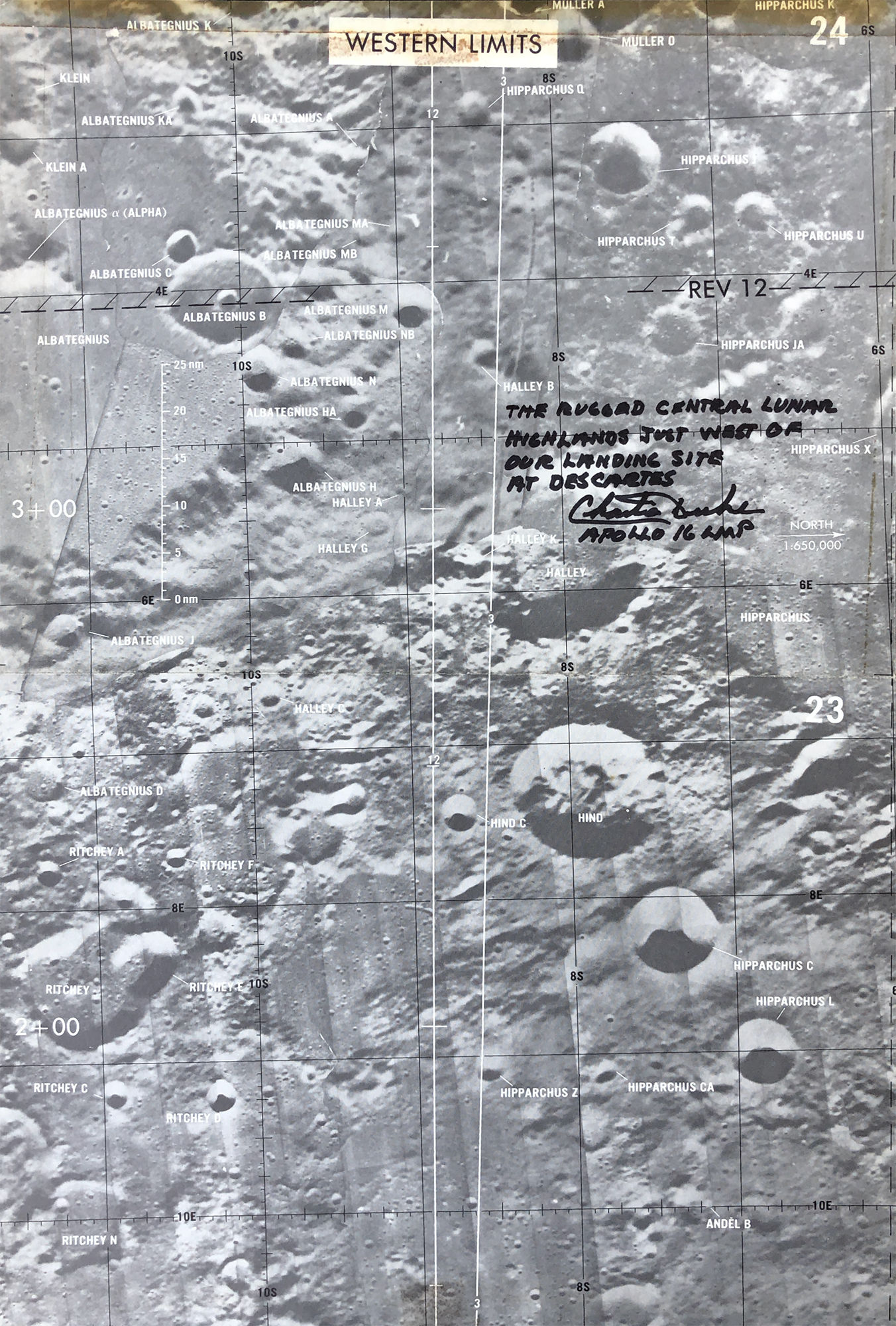 Apollo 16 Lunar Orbit Map 22-23 - "Rugged Lunar Highlands" - Signed by Duke!