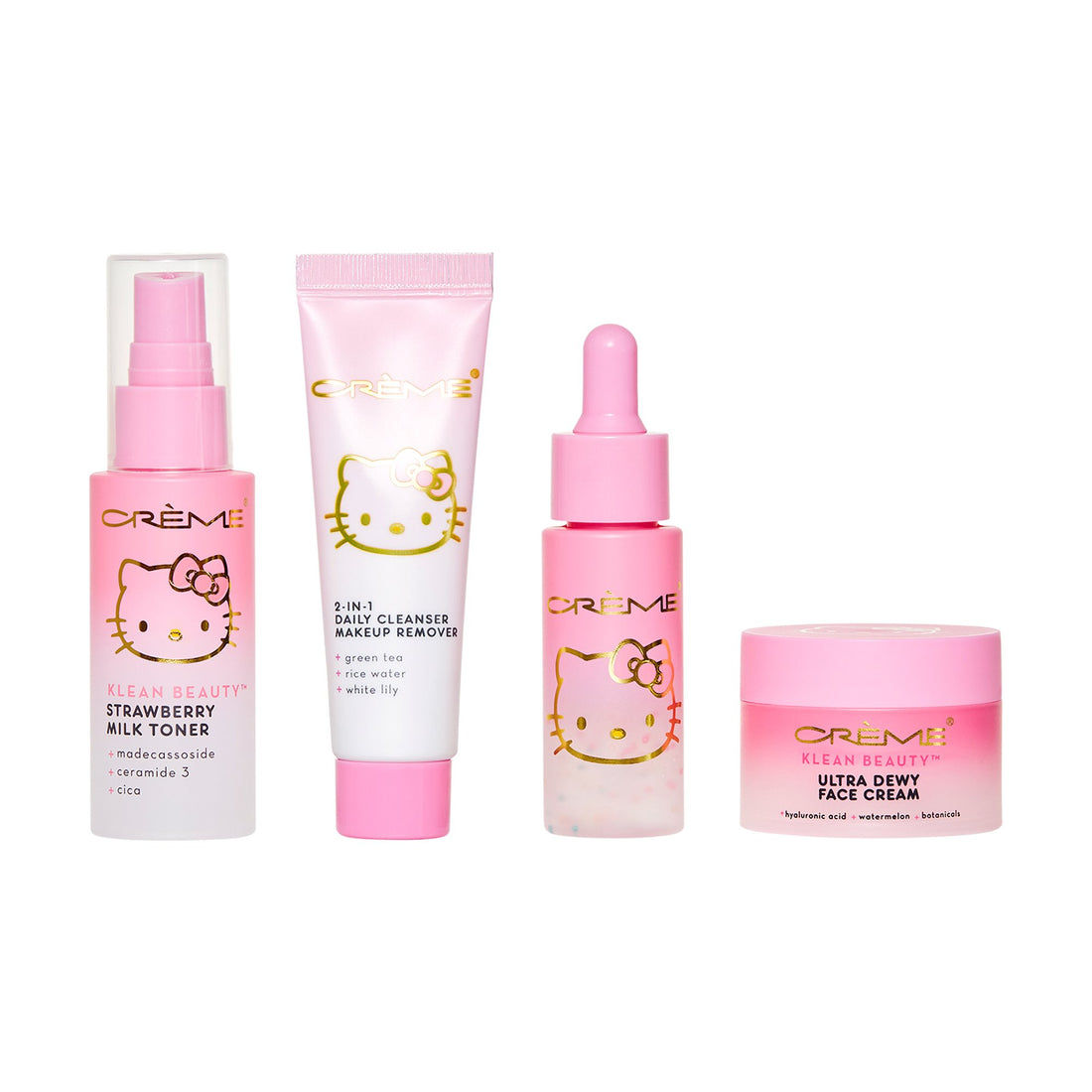 THE CRÈME SHOP X HELLO KITTY SKINCARE ESSENTIALS KLEAN BEAUTY 4PC TRAVEL BAG SET