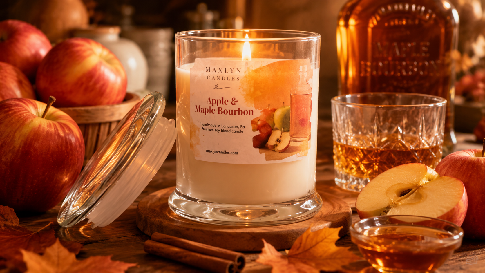 Apple & Maple Bourbon scented 8 oz soy blend candle