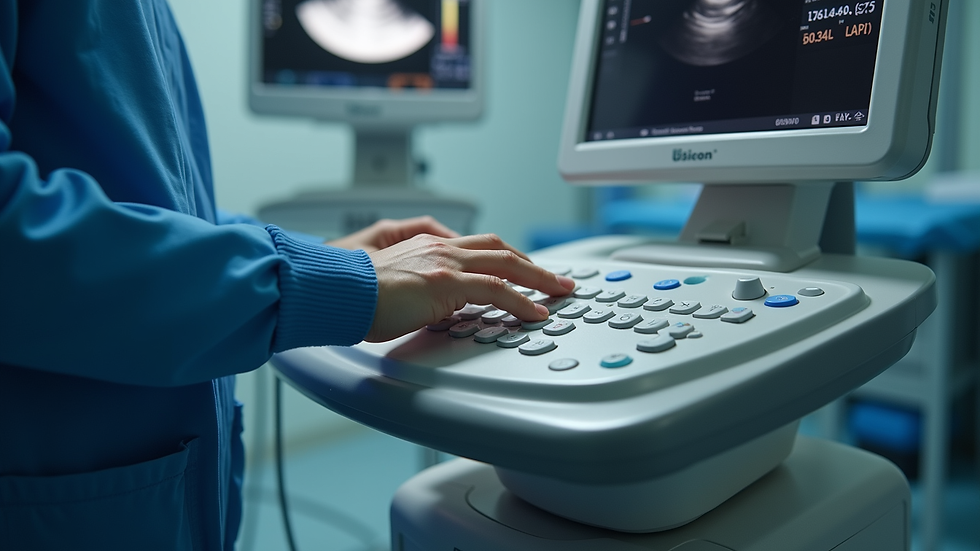 Close-up view of a veterinary ultrasound machine in use