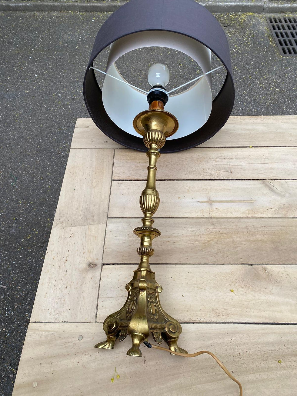 Miniature : Lampe a pue vintage pique-cierge en bronze doré du XIXème