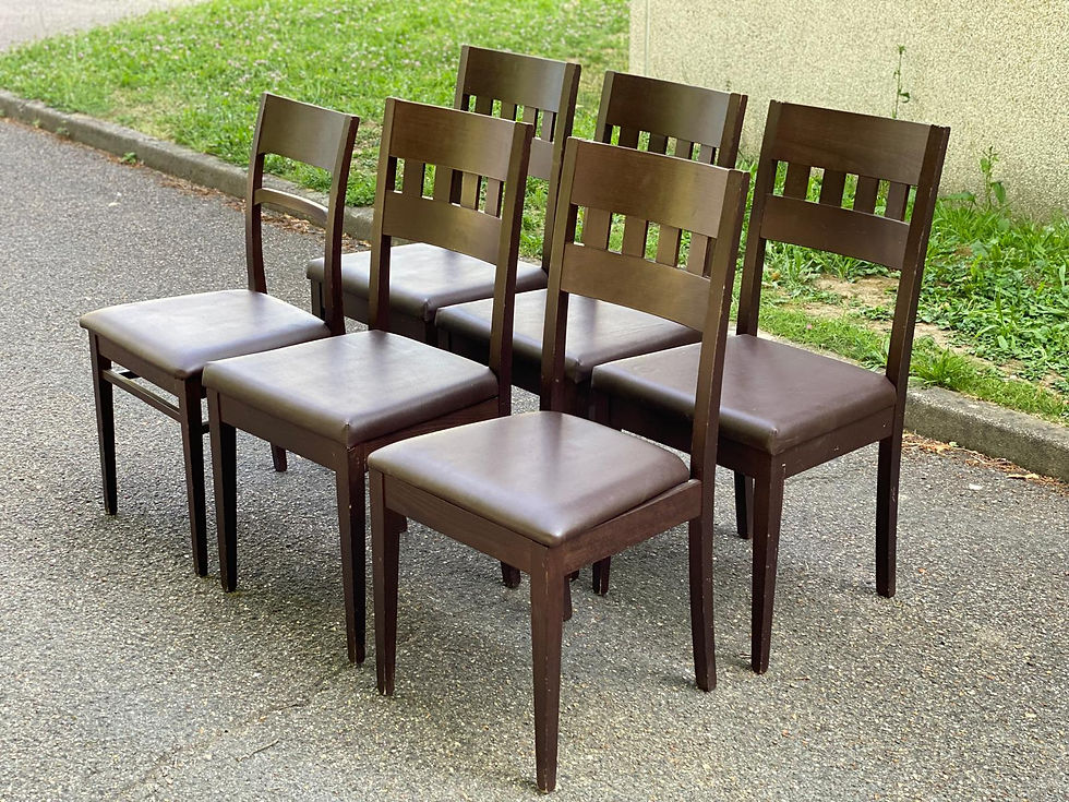 6 chaises scandinaves vintage bois massif et cuir marron