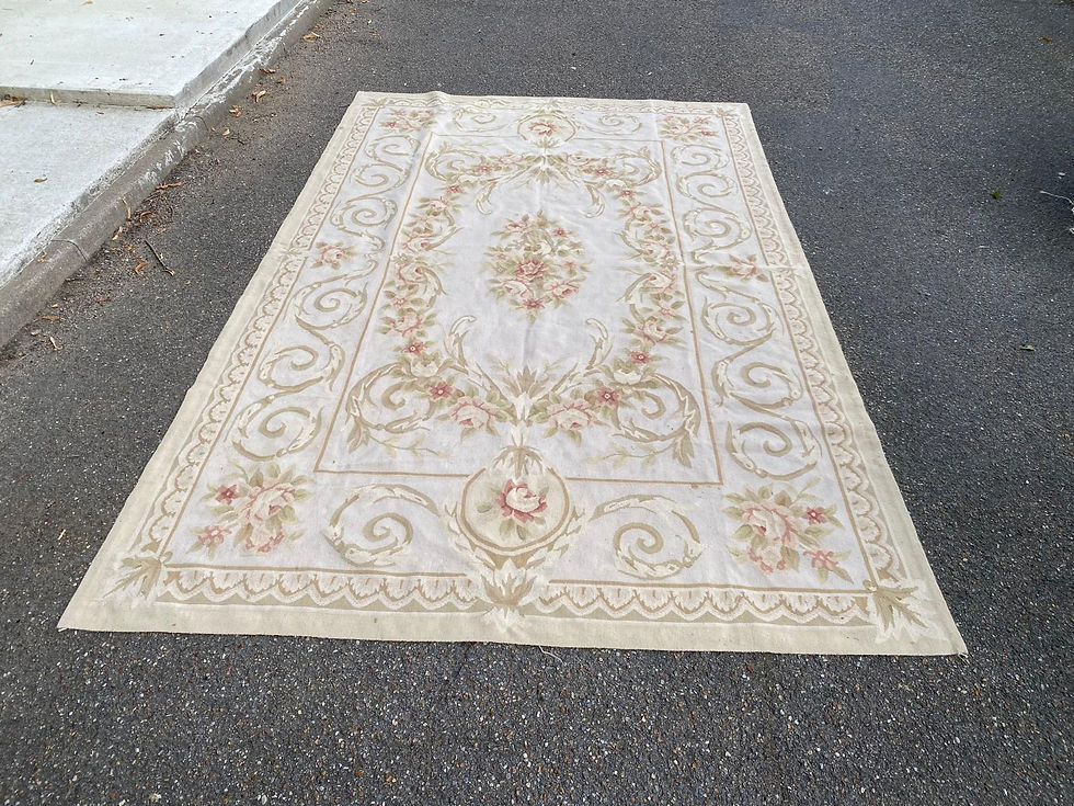 Tapis Aubusson vintage original beige fleurs 200x300cm