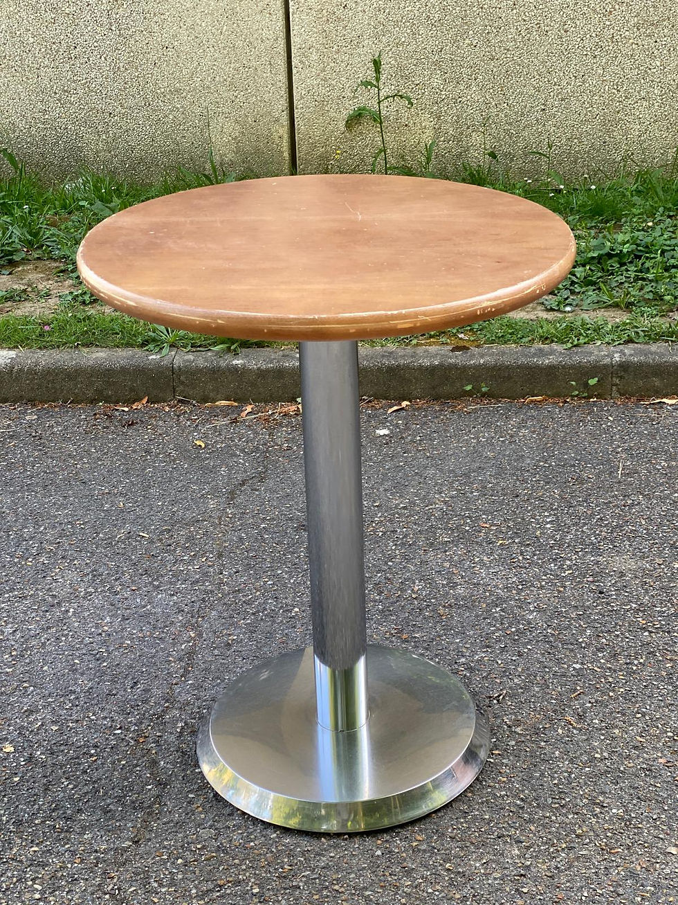 Table de bistrot ronde en bois avec pied tulipe en acier argenté 60cm