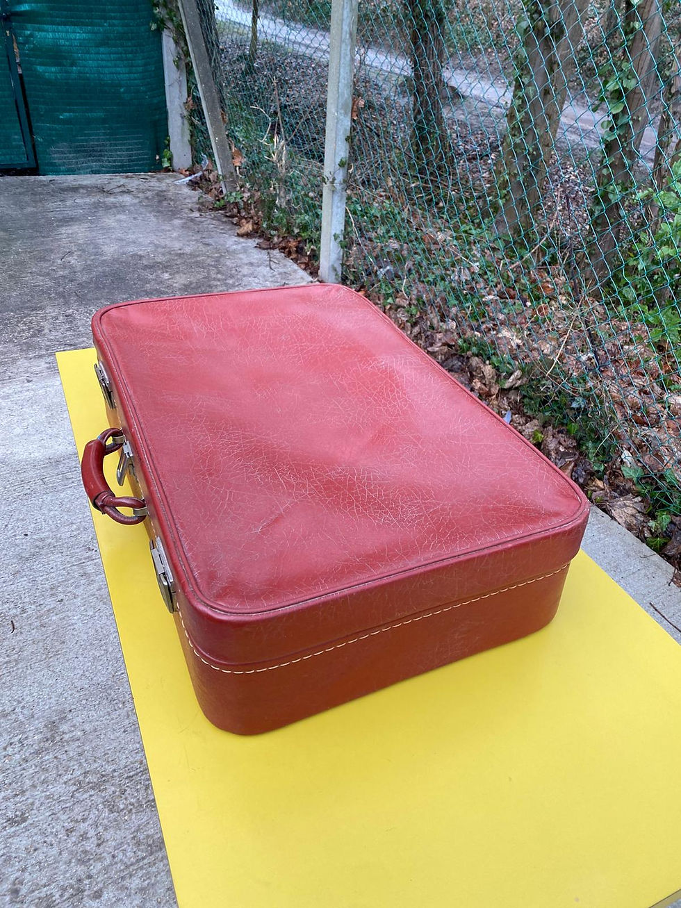Miniature : Valise bagage cabine vintage cuir rouge bordeaux 65x41cm