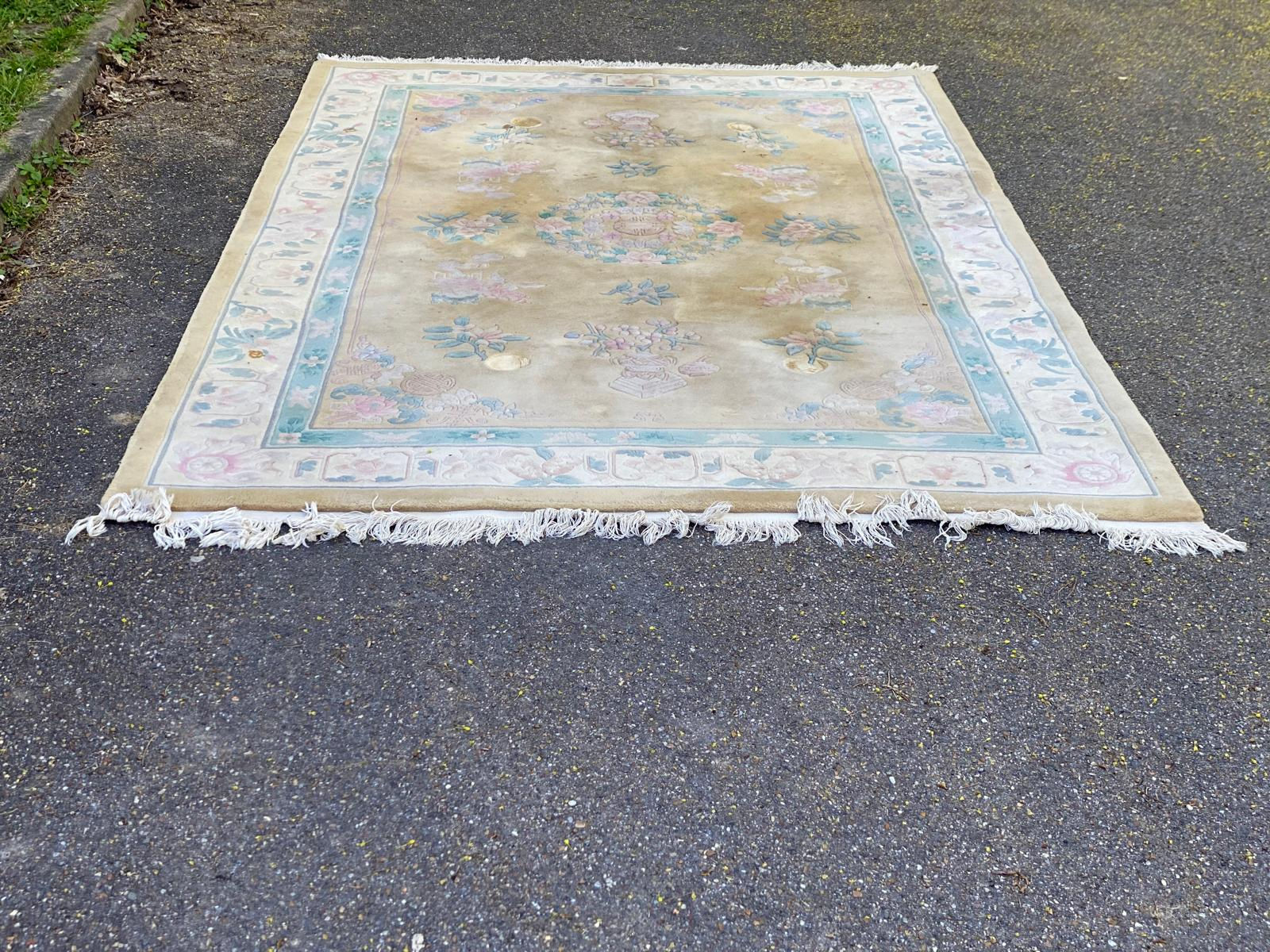 Tapis vintage laine tressé velours jaune Chine 200x300cm