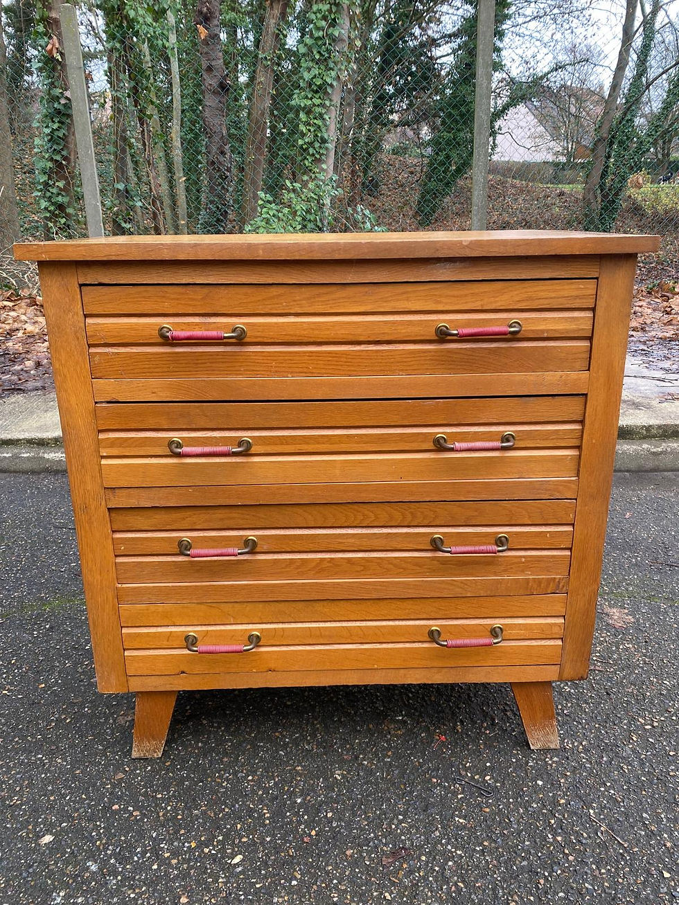 Miniature : Commode scandinave pied compas chêne 1950
