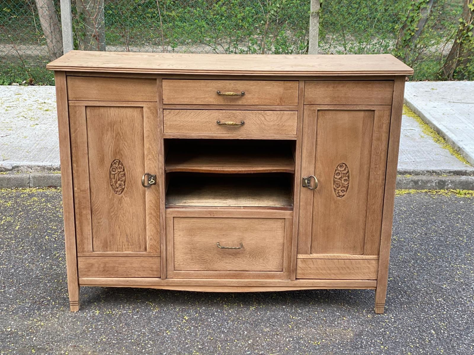 Buffet parisien art déco vintage rénové en bois 1940 144cm