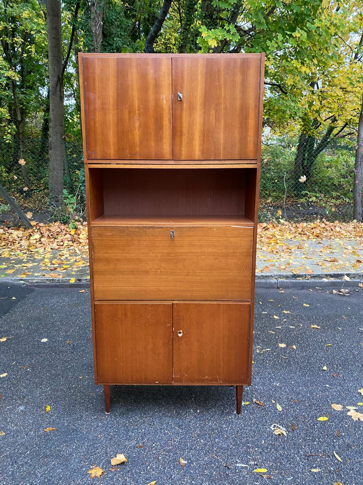 Armoire secrétaire scandinave vintage en chêne 1950