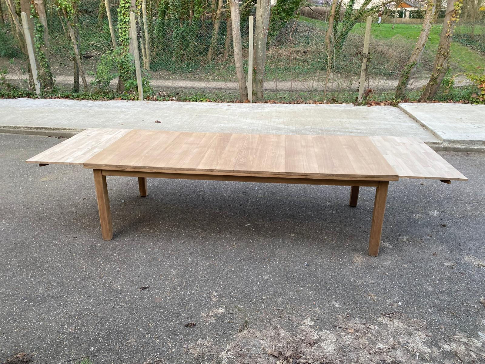 Table à manger de ferme extensible rénovée en chêne massif du 19ème 250-350cm