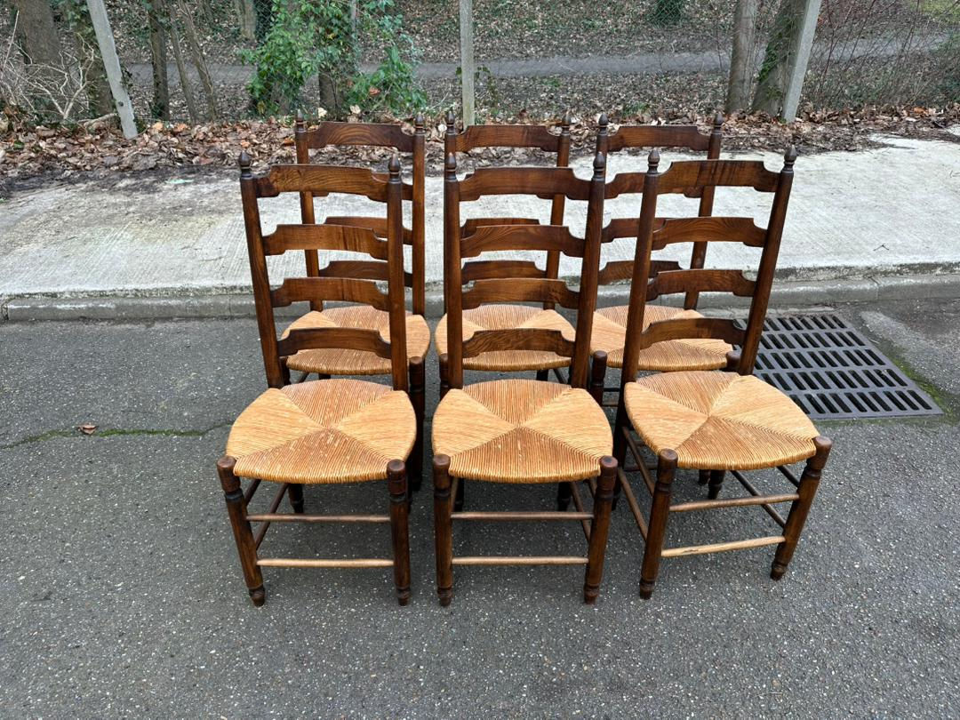 6 chaises à manger bois massif paillées chêne époque 19ème