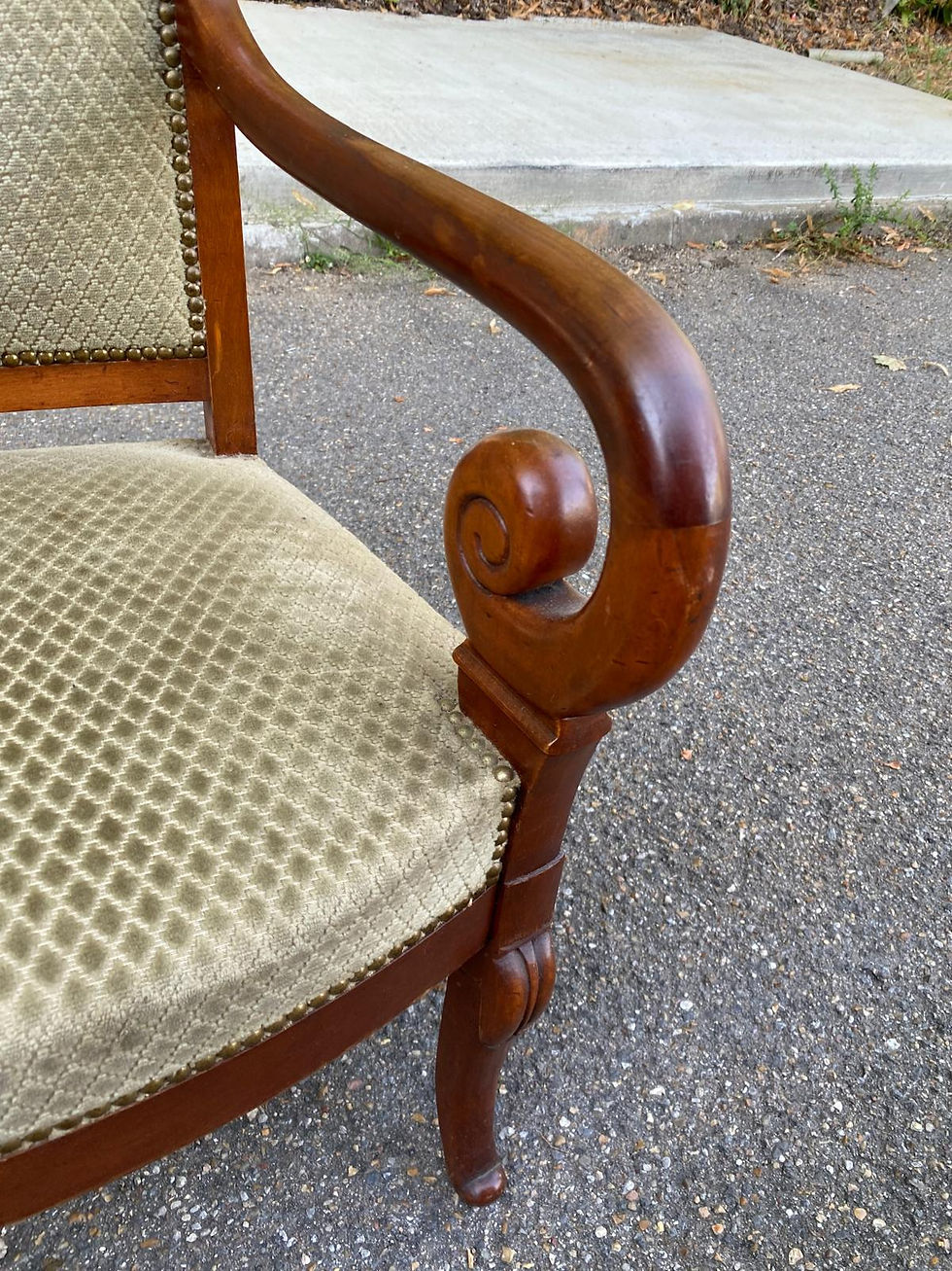 Miniature : Fauteuil de bureau régence en bois massif et velours beige Louis Philippe