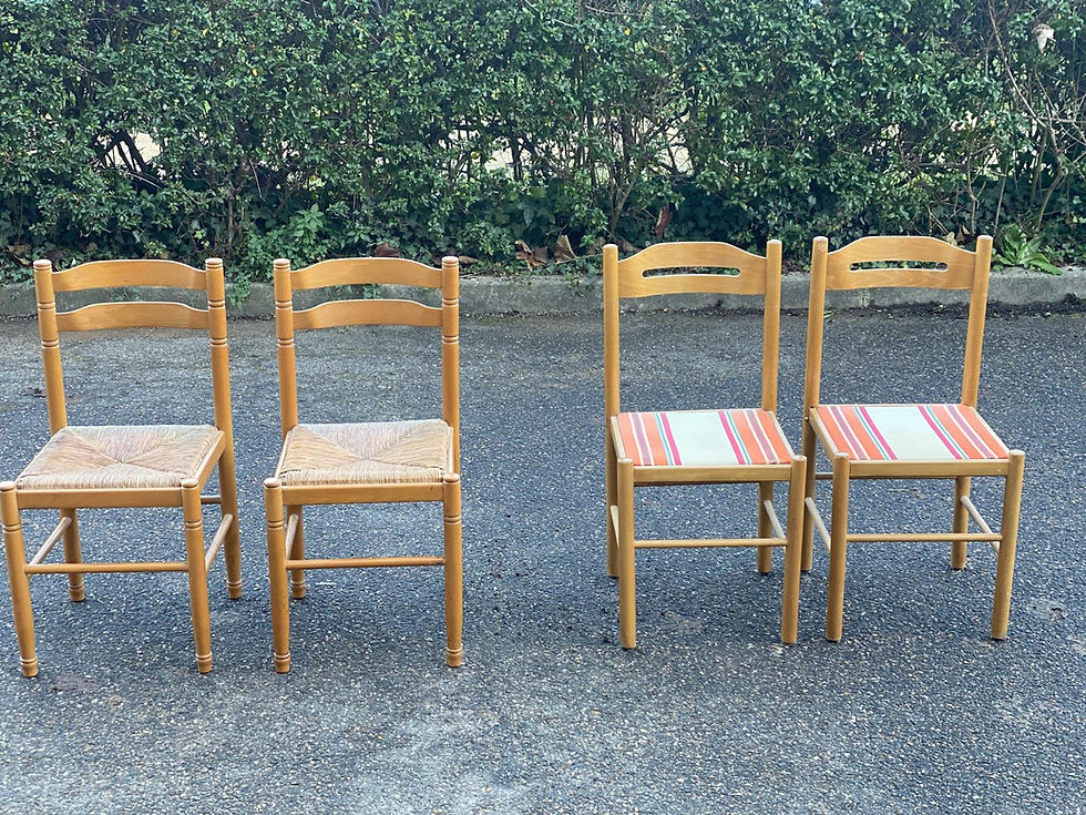 4 chaises en bois massif paille et tissu