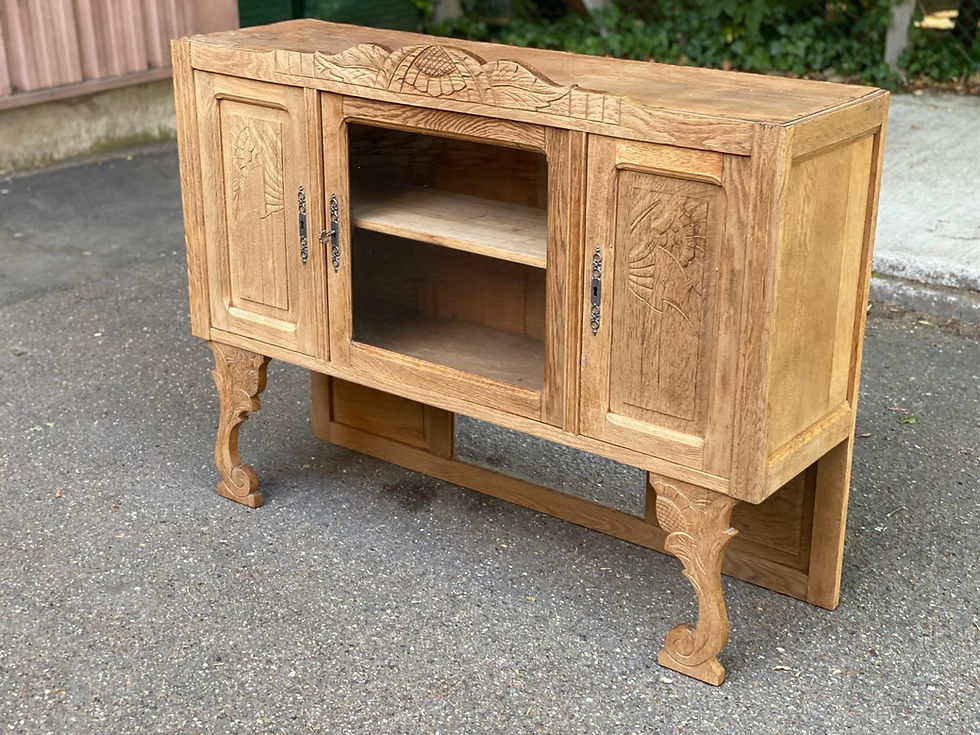 Miniature : Vitrine vaisselier vintage en bois massif art déco 1950